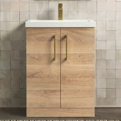 [BALARN3003AH017] Bramshall Floor Standing 2 Door Vanity Basin Unit with Mid-Edge Basin, 600mm, Choice of Colour and Handle Finish - Studio Shot