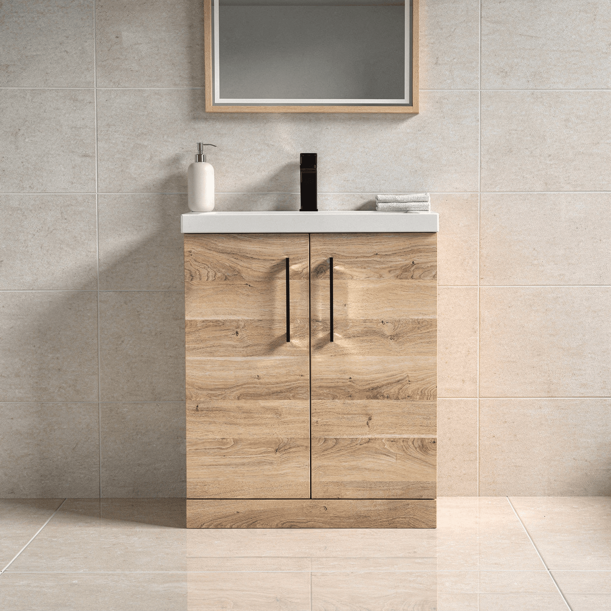 [BALARN3003AH018] Bramshall Floor Standing 2 Door Vanity Basin Unit with Mid-Edge Basin, 600mm, Choice of Colour and Handle Finish - Lifestyle 1
