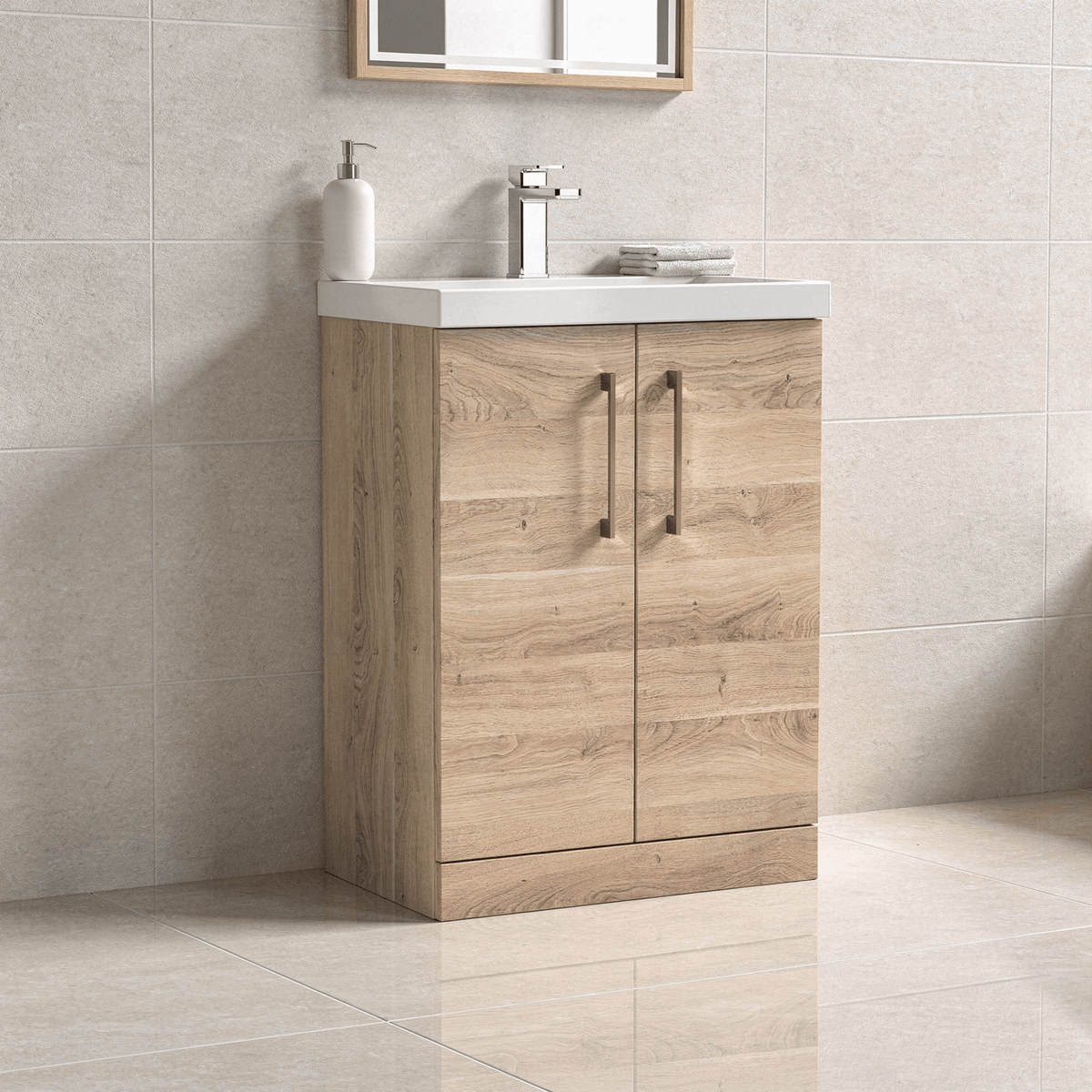 [BALARN3003AH019] Bramshall Floor Standing 2 Door Vanity Basin Unit with Mid-Edge Basin, 600mm, Choice of Colour and Handle Finish - Lifestyle 2