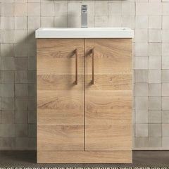[BALARN3003AH019] Bramshall Floor Standing 2 Door Vanity Basin Unit with Mid-Edge Basin, 600mm, Choice of Colour and Handle Finish - Studio Shot