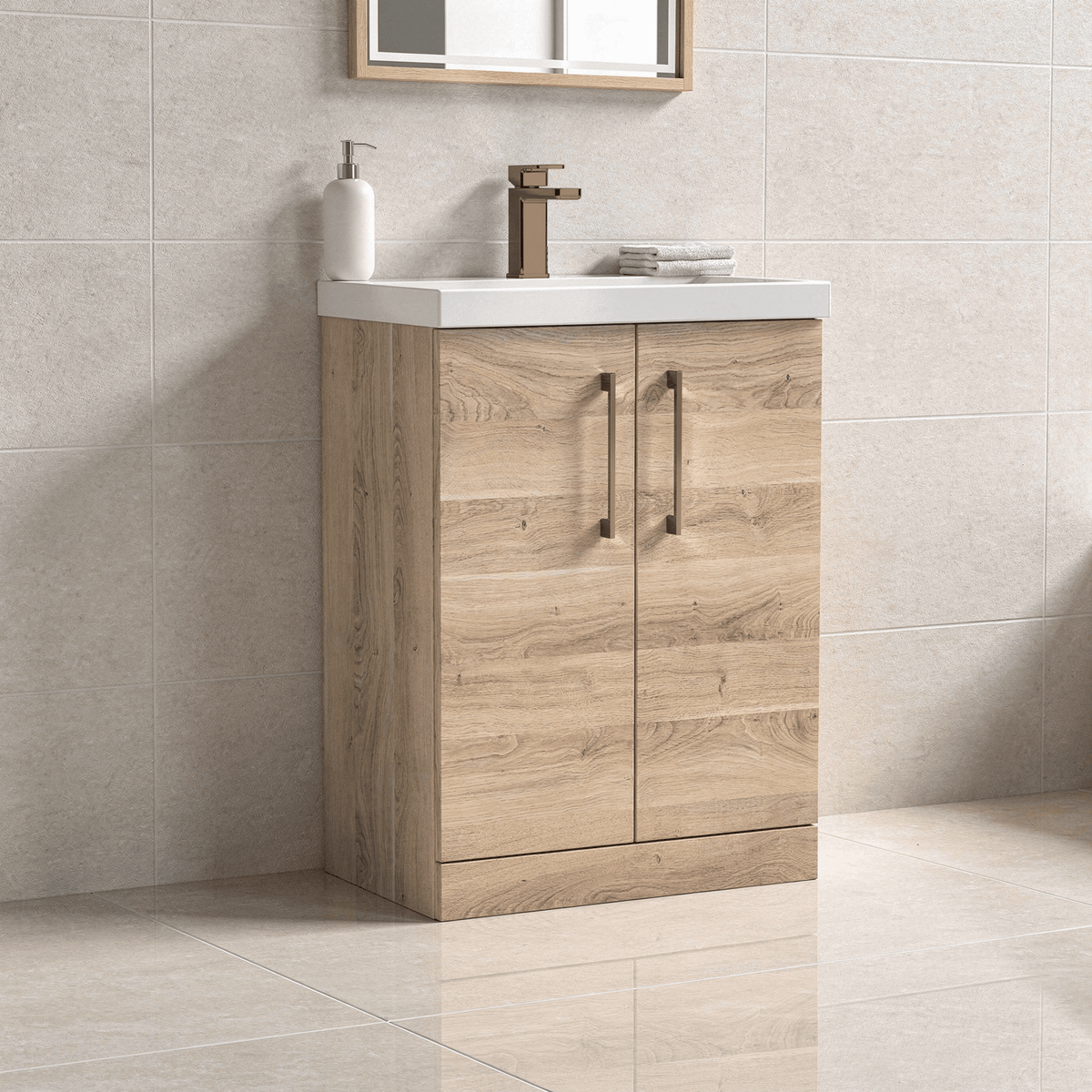 [BALARN3003AH1516] Bramshall Floor Standing 2 Door Vanity Basin Unit with Mid-Edge Basin, 600mm, Choice of Colour and Handle Finish - Lifestyle 2