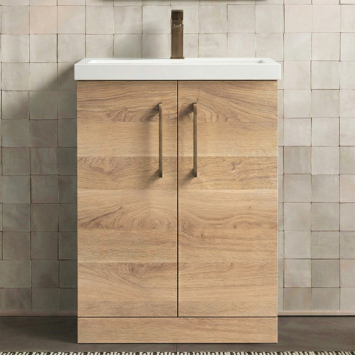 [BALARN3003AH1516] Bramshall Floor Standing 2 Door Vanity Basin Unit with Mid-Edge Basin, 600mm, Choice of Colour and Handle Finish - Studio Shot