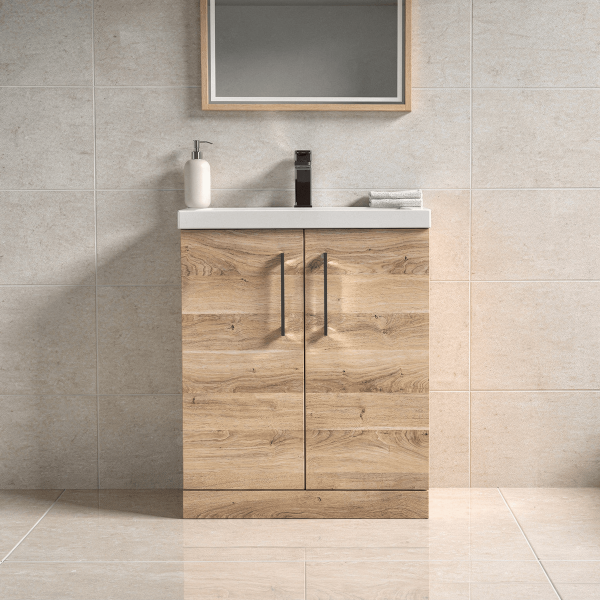 [BALARN3003AH716] Bramshall Floor Standing 2 Door Vanity Basin Unit with Mid-Edge Basin, 600mm, Choice of Colour and Handle Finish - Lifestyle 1