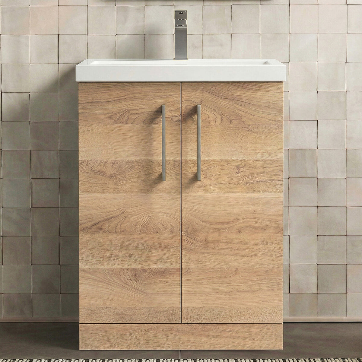 [BALARN3003AH716] Bramshall Floor Standing 2 Door Vanity Basin Unit with Mid-Edge Basin, 600mm, Choice of Colour and Handle Finish - Studio Shot