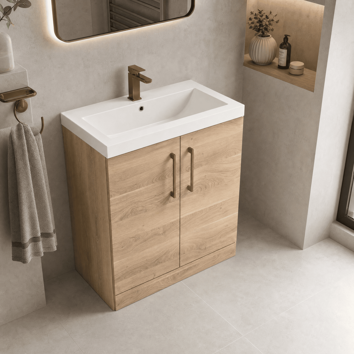 [BALARN3005AH017] Bramshall Floor Standing 2 Door Vanity Basin Unit with Mid-Edge Basin, 800mm, Choice of Colour and Handle Finish - Lifestyle 2