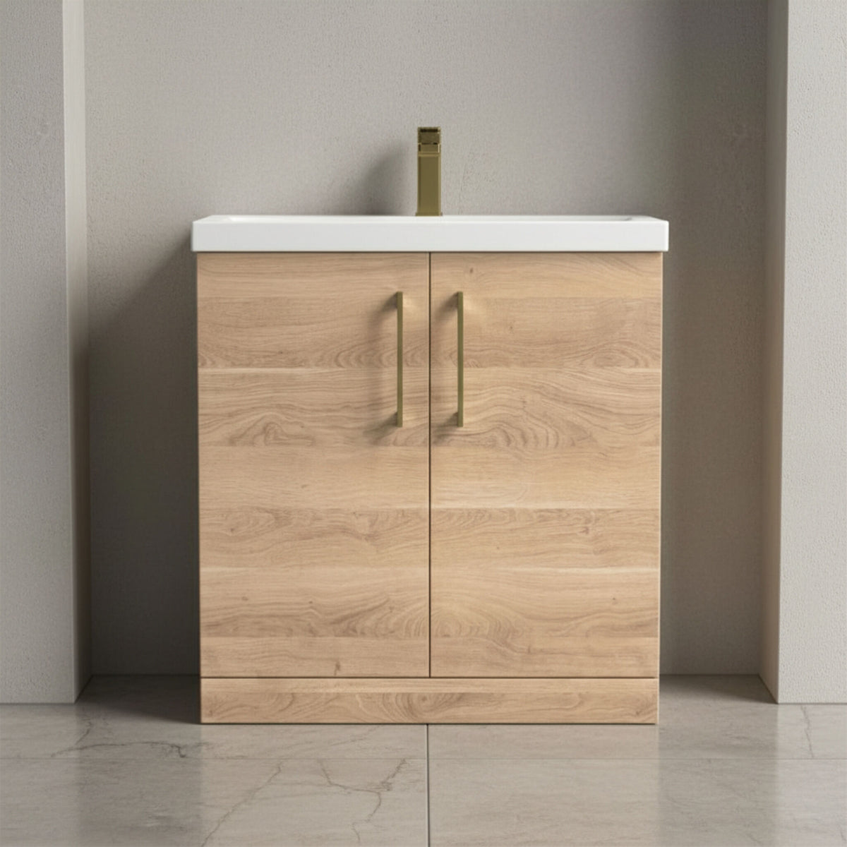 [BALARN3005AH017] Bramshall Floor Standing 2 Door Vanity Basin Unit with Mid-Edge Basin, 800mm, Choice of Colour and Handle Finish - Studio Shot