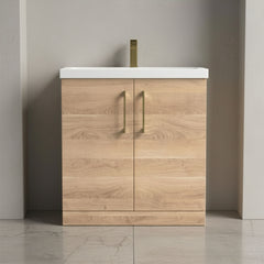 [BALARN3005AH017] Bramshall Floor Standing 2 Door Vanity Basin Unit with Mid-Edge Basin, 800mm, Choice of Colour and Handle Finish - Studio Shot