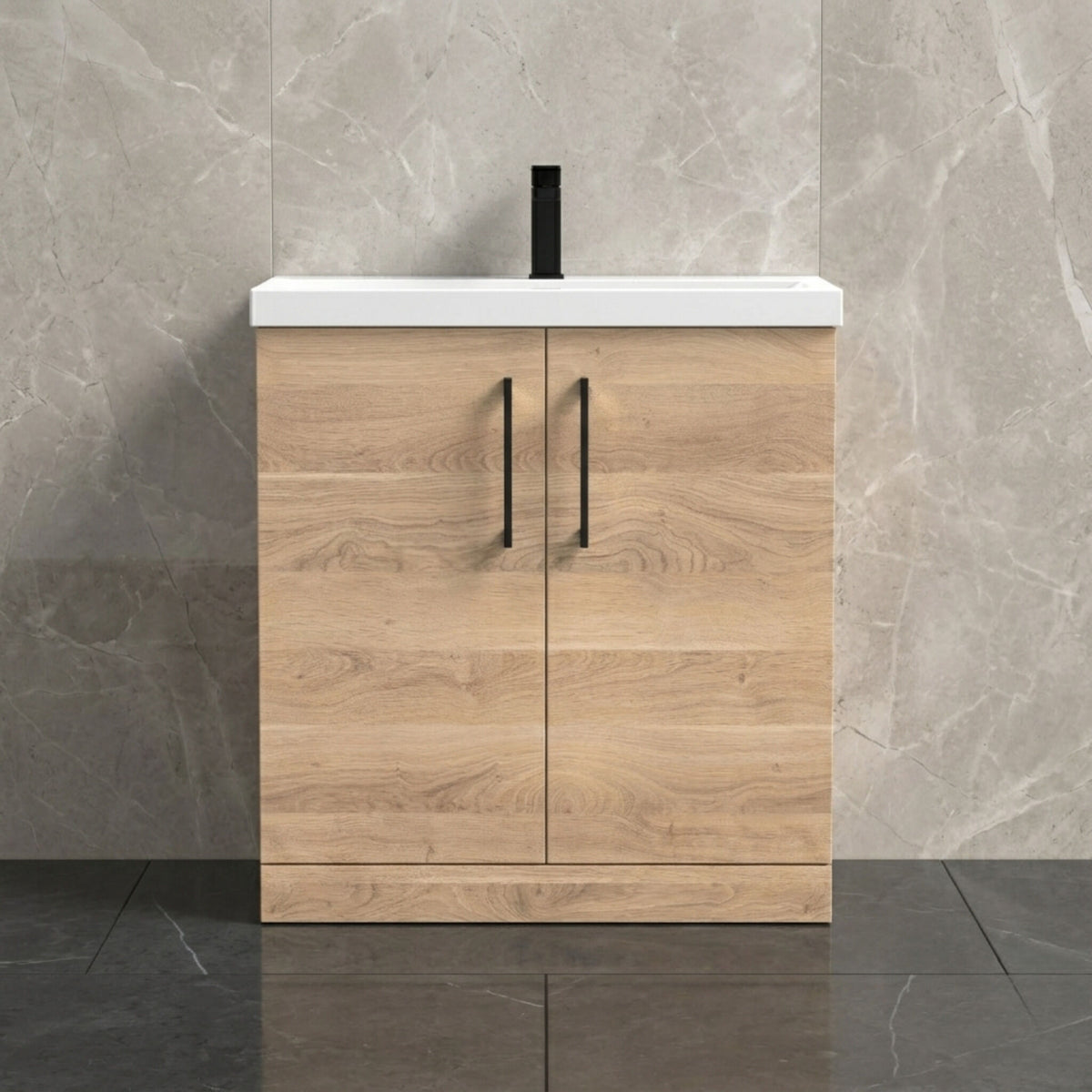 [BALARN3005AH018] Bramshall Floor Standing 2 Door Vanity Basin Unit with Mid-Edge Basin, 800mm, Choice of Colour and Handle Finish - Studio Shot