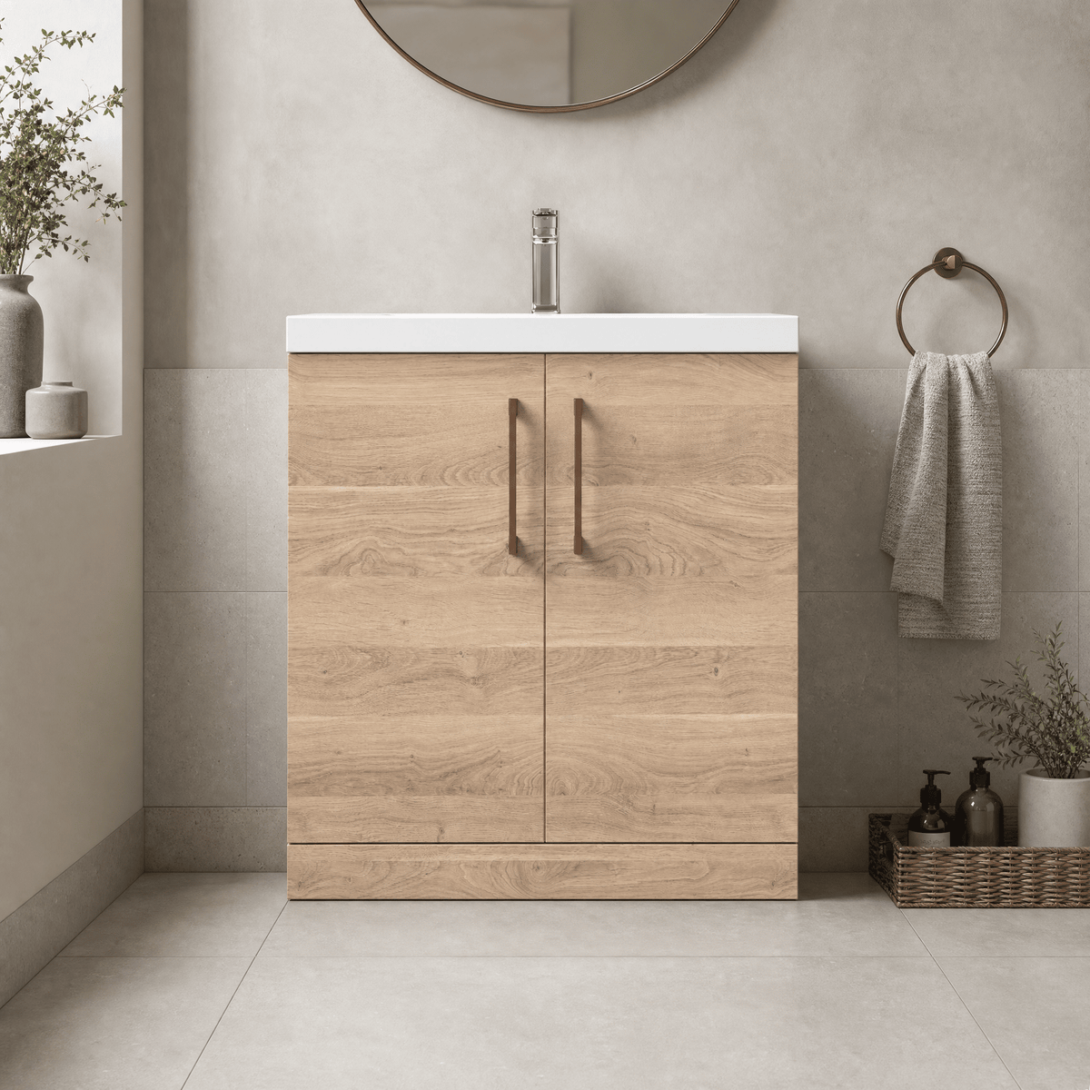 [BALARN3005AH019] Bramshall Floor Standing 2 Door Vanity Basin Unit with Mid-Edge Basin, 800mm, Choice of Colour and Handle Finish - Lifestyle 1