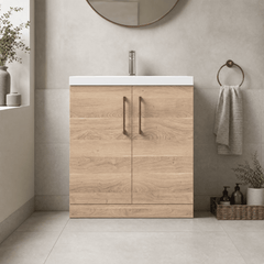 [BALARN3005AH019] Bramshall Floor Standing 2 Door Vanity Basin Unit with Mid-Edge Basin, 800mm, Choice of Colour and Handle Finish - Lifestyle 1