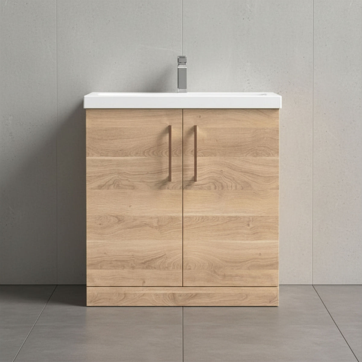 [BALARN3005AH019] Bramshall Floor Standing 2 Door Vanity Basin Unit with Mid-Edge Basin, 800mm, Choice of Colour and Handle Finish - Studio Shot