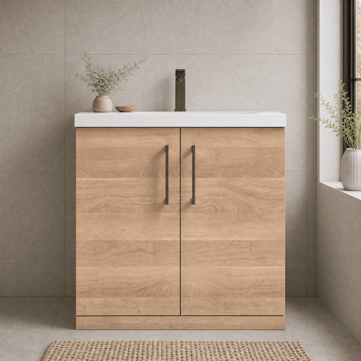 [BALARN3005AH1516] Bramshall Floor Standing 2 Door Vanity Basin Unit with Mid-Edge Basin, 800mm, Choice of Colour and Handle Finish - Lifestyle 1