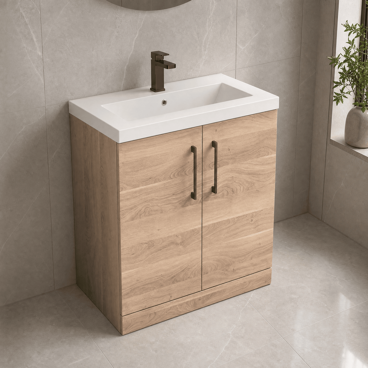 [BALARN3005AH1516] Bramshall Floor Standing 2 Door Vanity Basin Unit with Mid-Edge Basin, 800mm, Choice of Colour and Handle Finish - Lifestyle 2