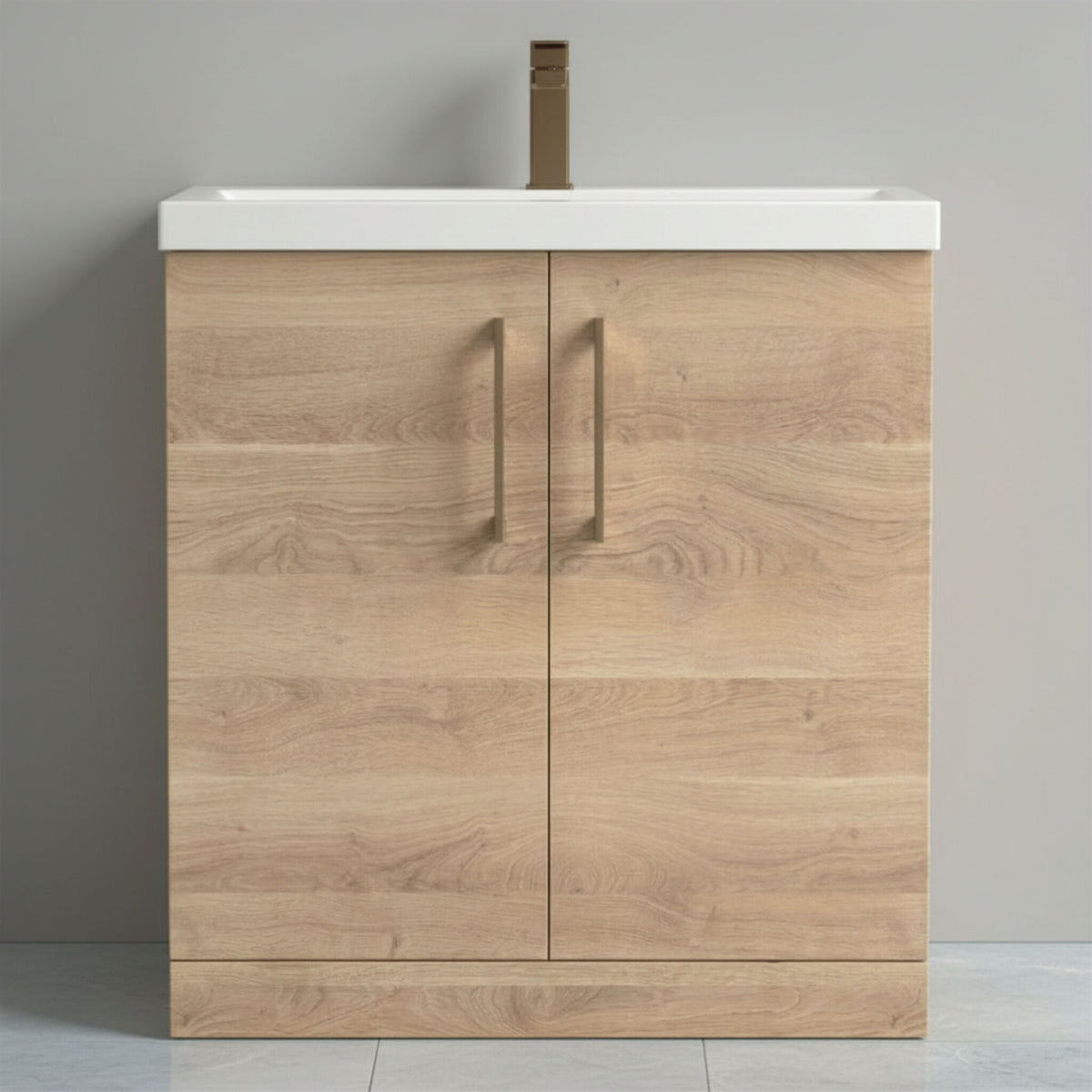 [BALARN3005AH1516] Bramshall Floor Standing 2 Door Vanity Basin Unit with Mid-Edge Basin, 800mm, Choice of Colour and Handle Finish - Studio Shot