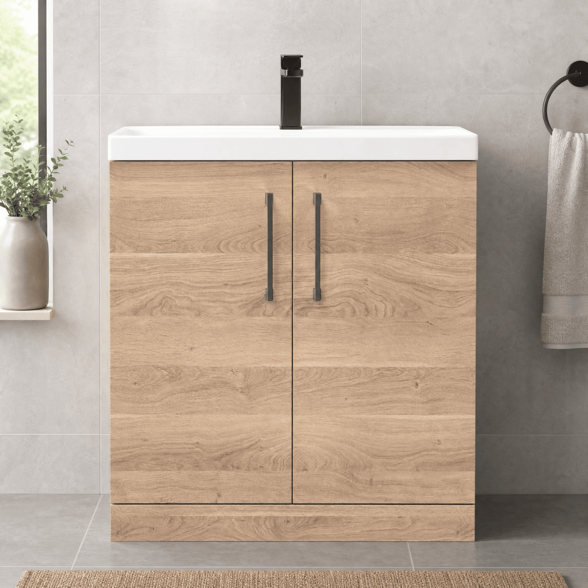 [BALARN3005AH716] Bramshall Floor Standing 2 Door Vanity Basin Unit with Mid-Edge Basin, 800mm, Choice of Colour and Handle Finish - Lifestyle 1