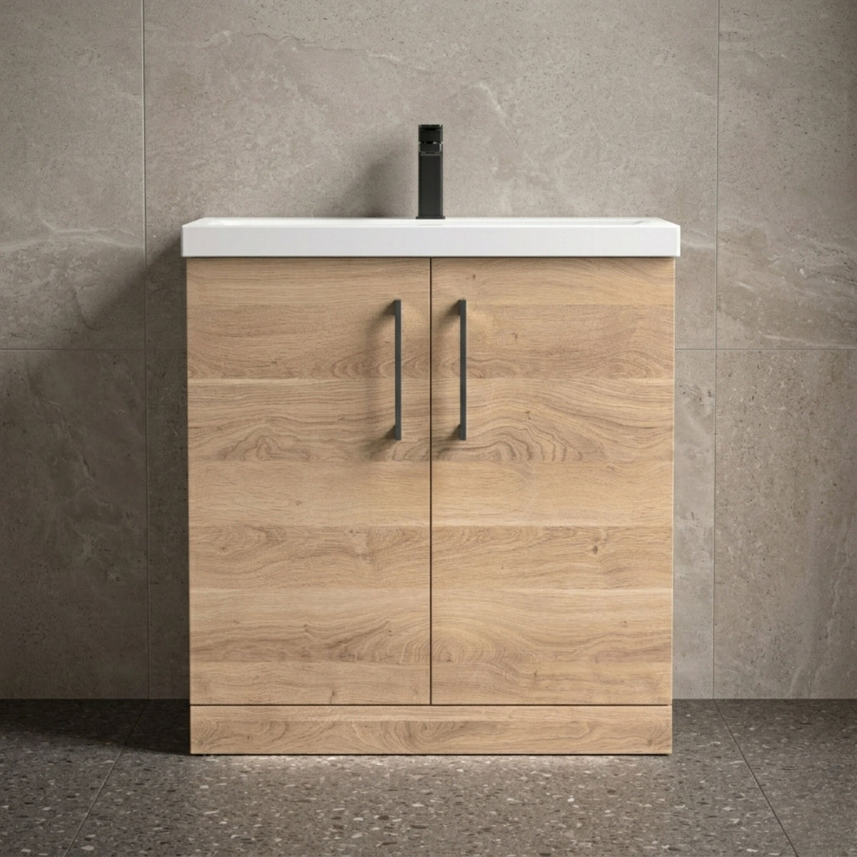 [BALARN3005AH716] Bramshall Floor Standing 2 Door Vanity Basin Unit with Mid-Edge Basin, 800mm, Choice of Colour and Handle Finish - Studio Shot