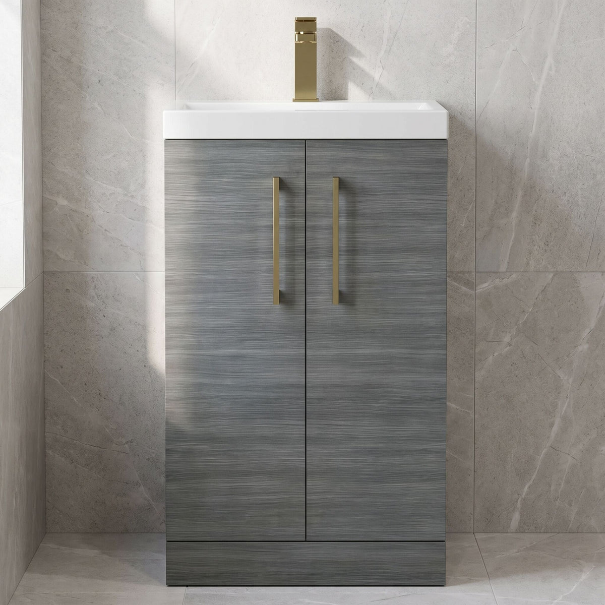 [BALARN501AH017] Bramshall Floor Standing 2 Door Vanity Basin Unit with Mid-Edge Basin, 500mm, Choice of Colour and Handle Finish - Lifestyle 1