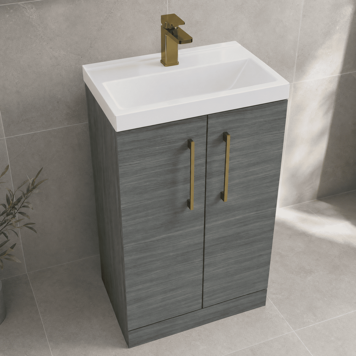 [BALARN501AH017] Bramshall Floor Standing 2 Door Vanity Basin Unit with Mid-Edge Basin, 500mm, Choice of Colour and Handle Finish - Lifestyle 2