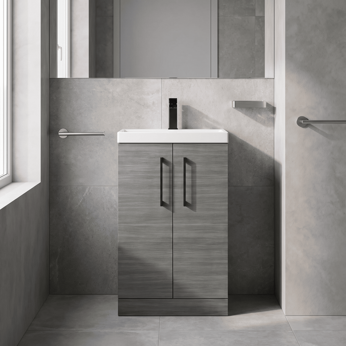 [BALARN501AH018] Bramshall Floor Standing 2 Door Vanity Basin Unit with Mid-Edge Basin, 500mm, Choice of Colour and Handle Finish - Lifestyle 1