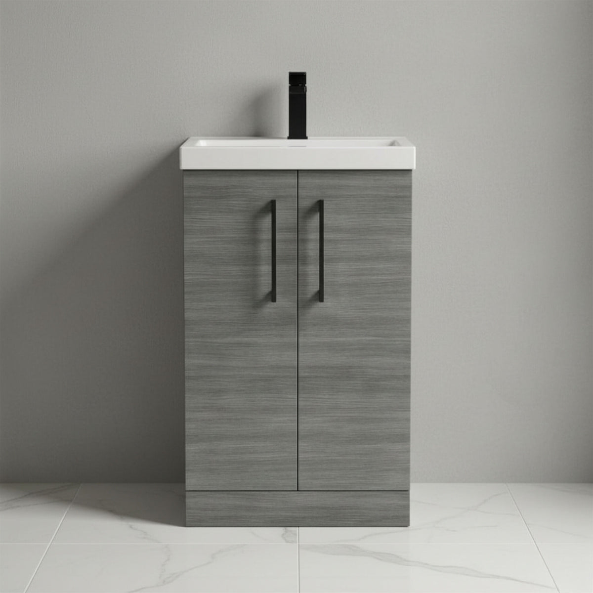 [BALARN501AH018] Bramshall Floor Standing 2 Door Vanity Basin Unit with Mid-Edge Basin, 500mm, Choice of Colour and Handle Finish - Studio Shot