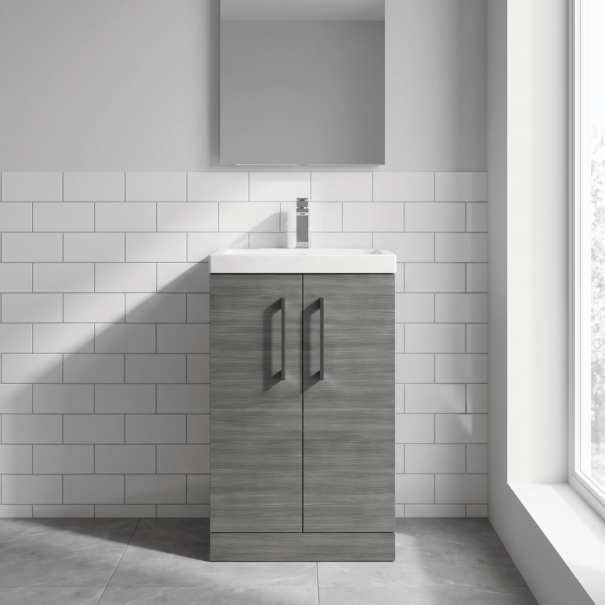 [BALARN501AH019] Bramshall Floor Standing 2 Door Vanity Basin Unit with Mid-Edge Basin, 500mm, Choice of Colour and Handle Finish - Lifestyle 1