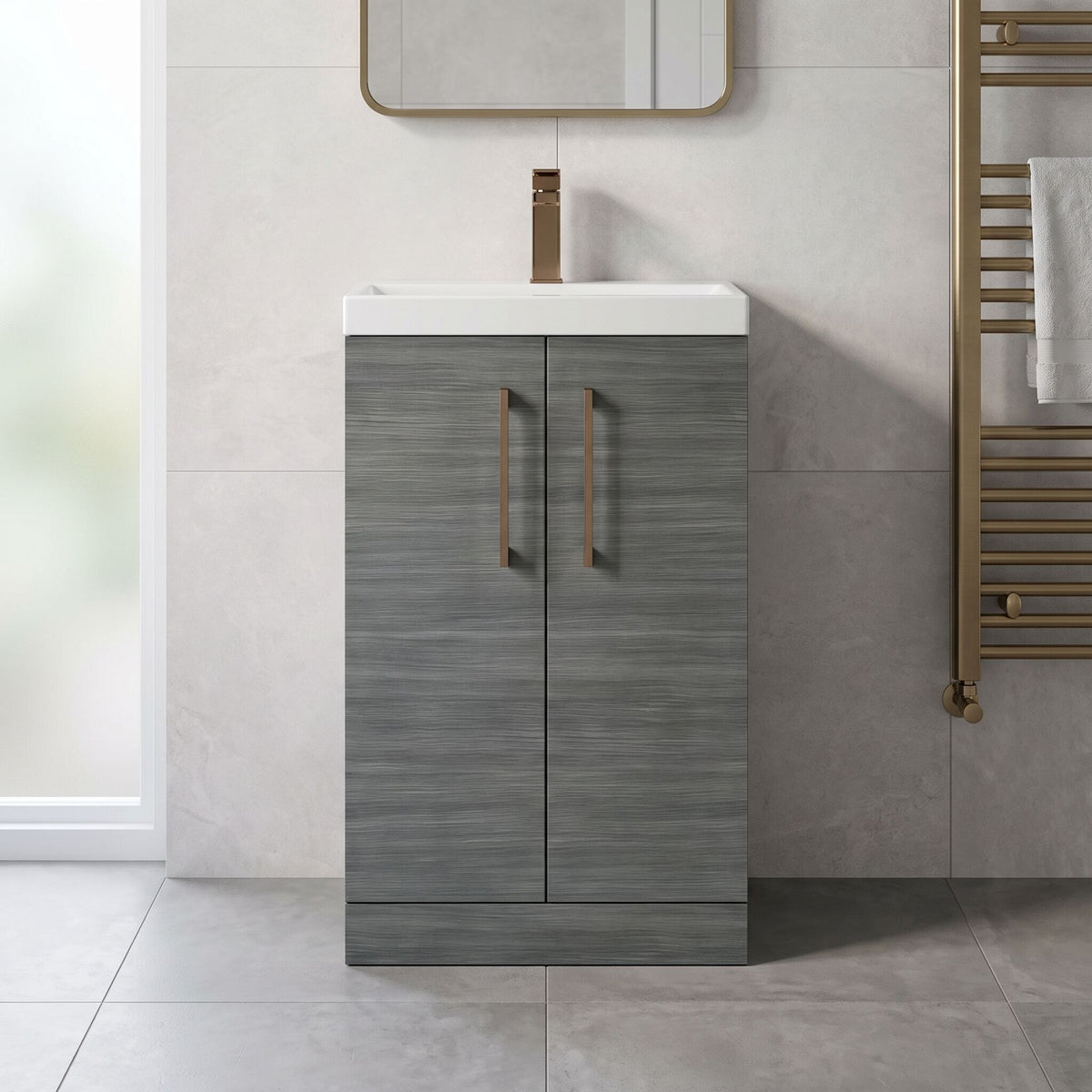[BALARN501AH1516] Bramshall Floor Standing 2 Door Vanity Basin Unit with Mid-Edge Basin, 500mm, Choice of Colour and Handle Finish - Lifestyle 1