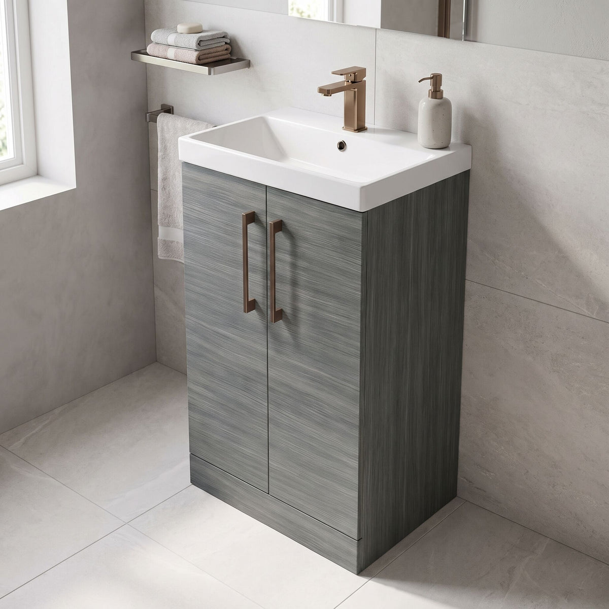[BALARN501AH1516] Bramshall Floor Standing 2 Door Vanity Basin Unit with Mid-Edge Basin, 500mm, Choice of Colour and Handle Finish - Lifestyle 2