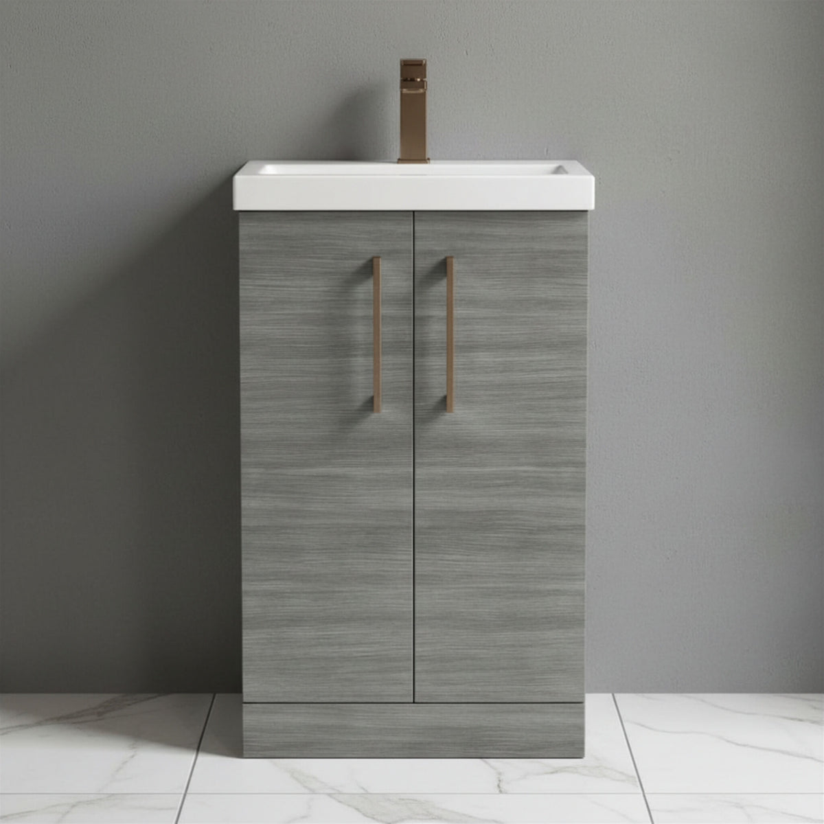 [BALARN501AH1516] Bramshall Floor Standing 2 Door Vanity Basin Unit with Mid-Edge Basin, 500mm, Choice of Colour and Handle Finish - Studio Shot