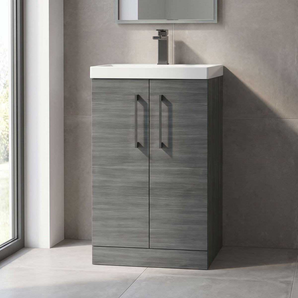 [BALARN501AH716] Bramshall Floor Standing 2 Door Vanity Basin Unit with Mid-Edge Basin, 500mm, Choice of Colour and Handle Finish - Lifestyle 1