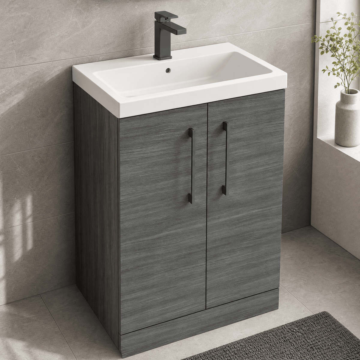[BALARN501AH716] Bramshall Floor Standing 2 Door Vanity Basin Unit with Mid-Edge Basin, 500mm, Choice of Colour and Handle Finish - Lifestyle 2
