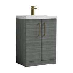 [BALARN503AH017] Balterley Level Contemporary Bathroom Floor Standing 2-Door Vanity Unit & Mid-Edge Basin, Anthracite Woodgrain, 600mm - Cutout