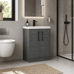 [BALARN503AH018] Balterley Level Contemporary Bathroom Floor Standing 2-Door Vanity Unit & Mid-Edge Basin, Anthracite Woodgrain, 600mm - Lifestyle 3