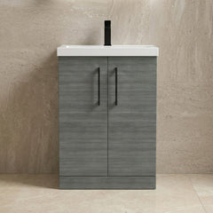 [BALARN503AH018] Bramshall Floor Standing 2 Door Vanity Basin Unit with Mid-Edge Basin, 600mm, Choice of Colour and Handle Finish - Studio Shot