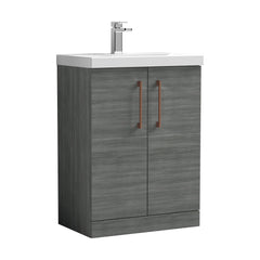 [BALARN503AH019] Balterley Level Contemporary Bathroom Floor Standing 2-Door Vanity Unit & Mid-Edge Basin, Anthracite Woodgrain, 600mm - Cutout