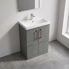 [BALARN503AH019] Balterley Level Contemporary Bathroom Floor Standing 2-Door Vanity Unit & Mid-Edge Basin, Anthracite Woodgrain, 600mm - Lifestyle 2