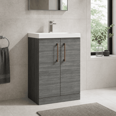 [BALARN503AH019] Balterley Level Contemporary Bathroom Floor Standing 2-Door Vanity Unit & Mid-Edge Basin, Anthracite Woodgrain, 600mm - Lifestyle 3
