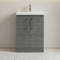 [BALARN503AH019] Bramshall Floor Standing 2 Door Vanity Basin Unit with Mid-Edge Basin, 600mm, Choice of Colour and Handle Finish - Studio Shot