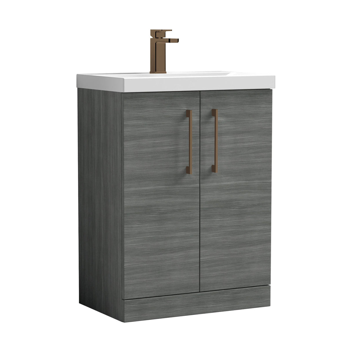 [BALARN503AH1516] Balterley Level Contemporary Bathroom Floor Standing 2-Door Vanity Unit & Mid-Edge Basin, Anthracite Woodgrain, 600mm - Cutout