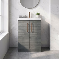[BALARN503AH1516] Balterley Level Contemporary Bathroom Floor Standing 2-Door Vanity Unit & Mid-Edge Basin, Anthracite Woodgrain, 600mm - Lifestyle 1