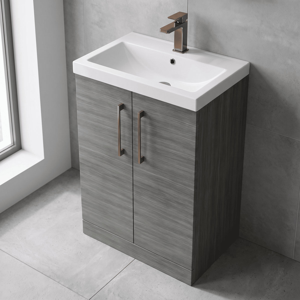 [BALARN503AH1516] Bramshall Floor Standing 2 Door Vanity Basin Unit with Mid-Edge Basin, 600mm, Choice of Colour and Handle Finish - Lifestyle 2