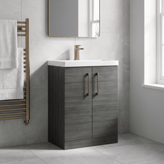 [BALARN503AH1516] Balterley Level Contemporary Bathroom Floor Standing 2-Door Vanity Unit & Mid-Edge Basin, Anthracite Woodgrain, 600mm - Lifestyle 3