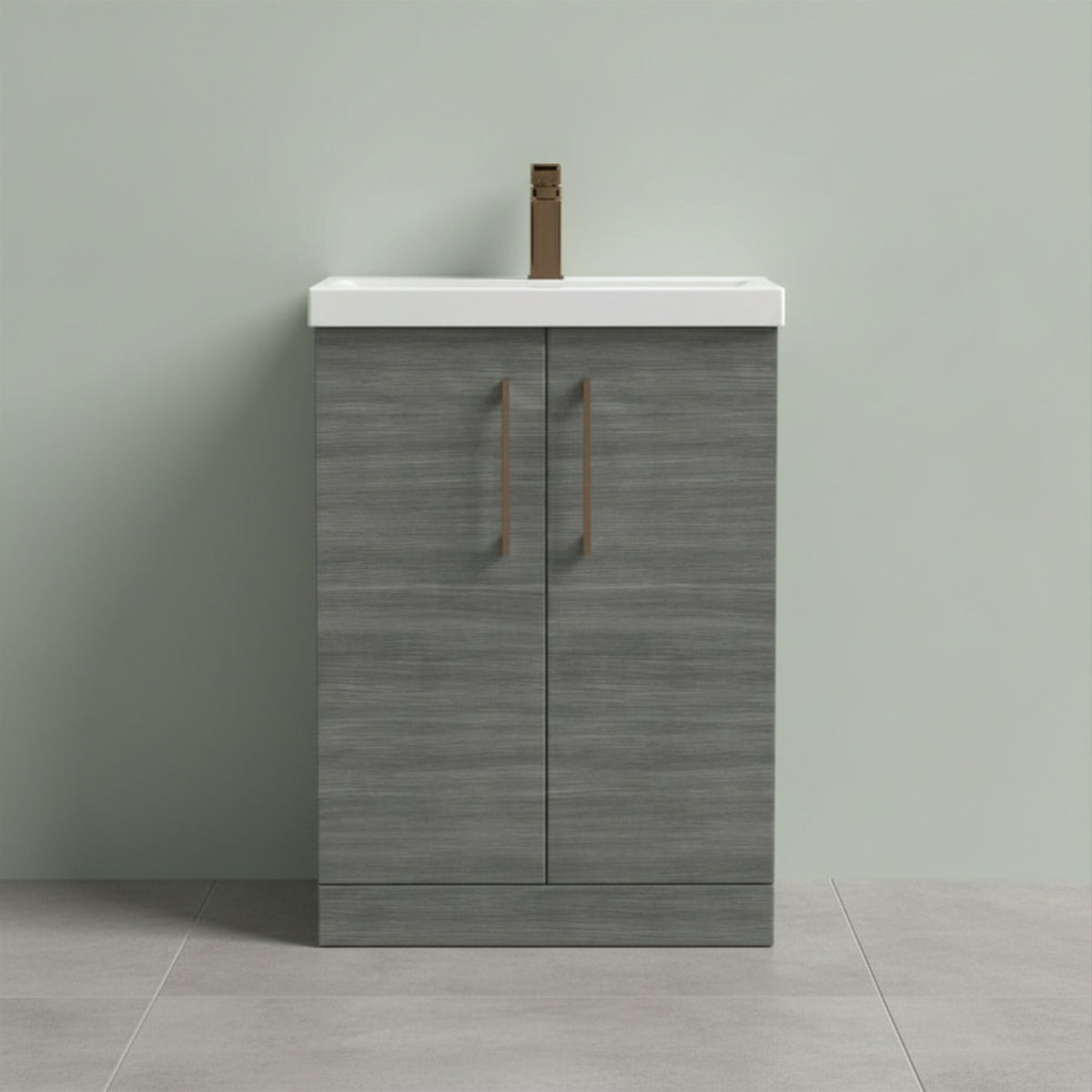 [BALARN503AH1516] Bramshall Floor Standing 2 Door Vanity Basin Unit with Mid-Edge Basin, 600mm, Choice of Colour and Handle Finish - Studio Shot