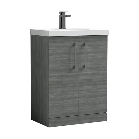 [BALARN503AH716] Balterley Level Contemporary Bathroom Floor Standing 2-Door Vanity Unit & Mid-Edge Basin, Anthracite Woodgrain, 600mm - Cutout