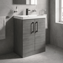 [BALARN503AH716] Balterley Level Contemporary Bathroom Floor Standing 2-Door Vanity Unit & Mid-Edge Basin, Anthracite Woodgrain, 600mm - Lifestyle 3