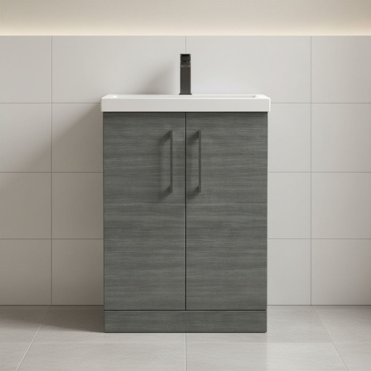 [BALARN503AH716] Bramshall Floor Standing 2 Door Vanity Basin Unit with Mid-Edge Basin, 600mm, Choice of Colour and Handle Finish - Studio Shot