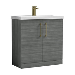 [BALARN505AH017] Balterley Level Contemporary Bathroom Floor Standing 2-Door Vanity Unit & Mid-Edge Basin, Anthracite Woodgrain, 800mm - Cutout