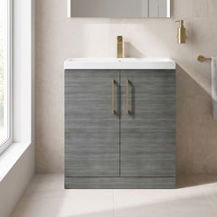 [BALARN505AH017] Balterley Level Contemporary Bathroom Floor Standing 2-Door Vanity Unit & Mid-Edge Basin, Anthracite Woodgrain, 800mm - Lifestyle 1
