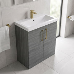 [BALARN505AH017] Balterley Level Contemporary Bathroom Floor Standing 2-Door Vanity Unit & Mid-Edge Basin, Anthracite Woodgrain, 800mm - Lifestyle 2