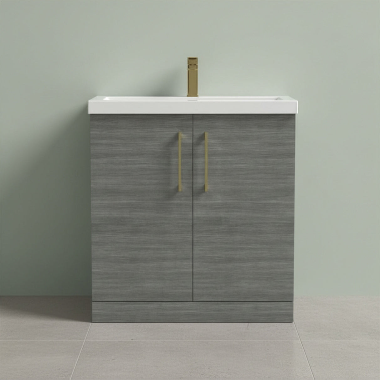 [BALARN505AH017] Balterley Level Contemporary Bathroom Floor Standing 2-Door Vanity Unit & Mid-Edge Basin, Anthracite Woodgrain, 800mm - Silo