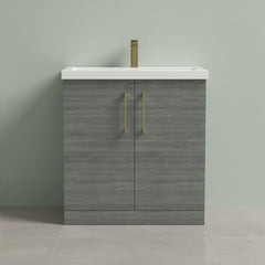 [BALARN505AH017] Balterley Level Contemporary Bathroom Floor Standing 2-Door Vanity Unit & Mid-Edge Basin, Anthracite Woodgrain, 800mm - Silo